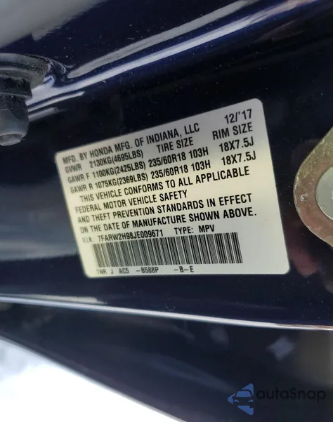 2018 Honda Cr-V Touring z USA, uszkodzony, nr VIN 7FARW2H98JE009671